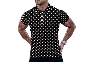 Golf Polo Shirts for Men - Soft Comfy Polkadots Balck Pattern Print Moisture Wicking Dry Fit Short Sleeve Mens