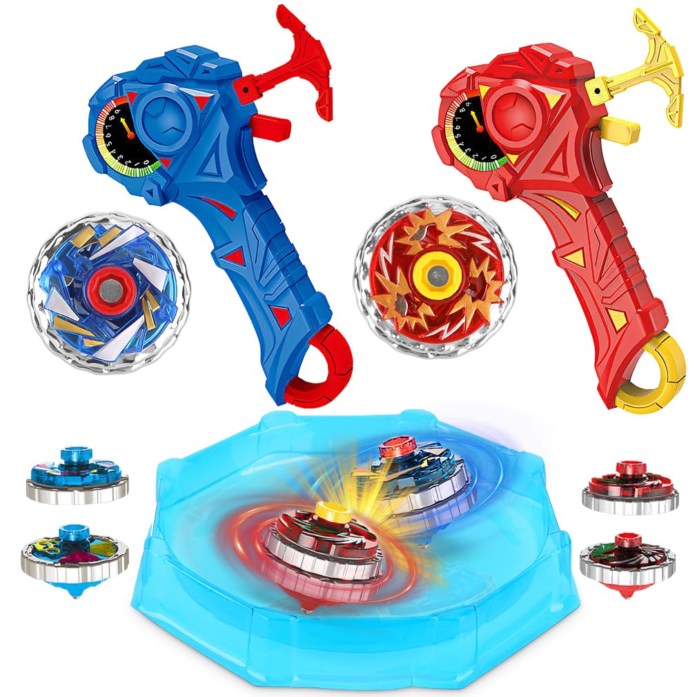 Boys Battle Spinning Top, 2 Set Bey Battling Tops, Battling Blade Burst Tops, Light up Spinning Toys for Kids, Metal Fusion with stadium and 2 Launcher Toys Gift