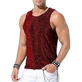 Casey Kevin Men's Glitter Tank Top Rave Gold Hipster Sequin Sleeveless Shirt Sparkly Disco Vest