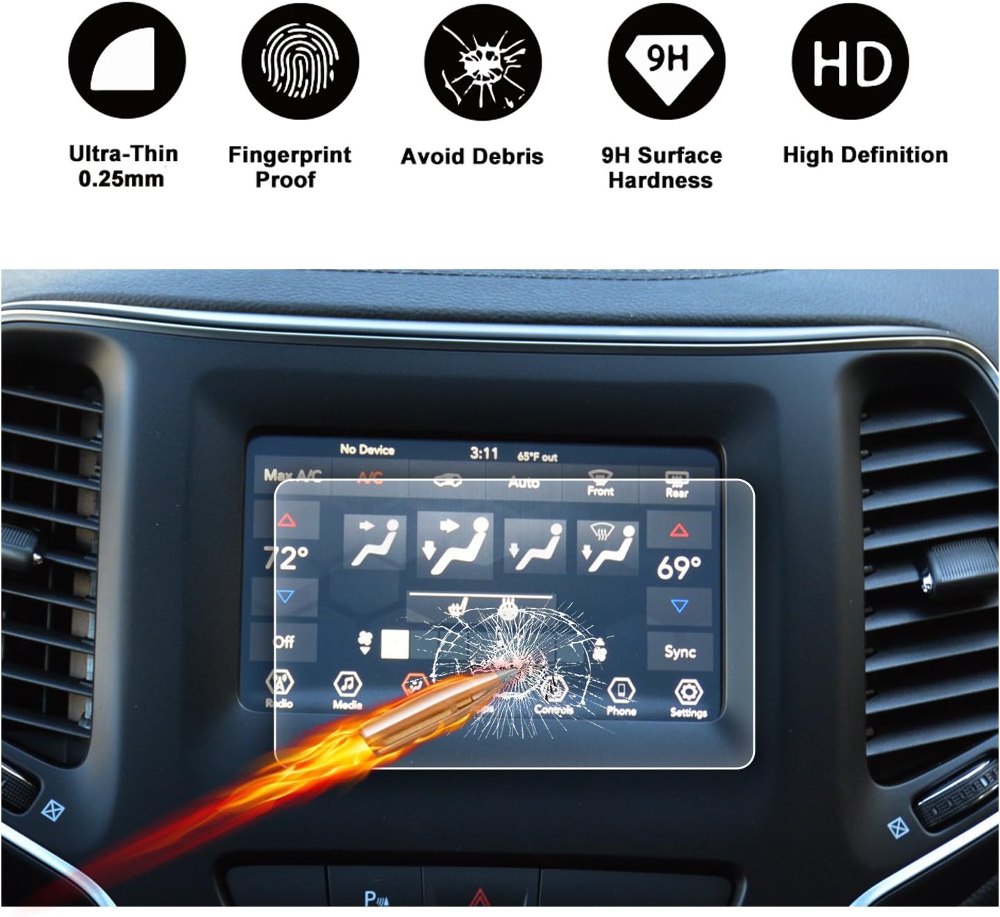 R RUIYADisplay Navigation Screen Protector Compatible with 2019 Grand Cherokee Uconnect, HD Clear TEMPERED GLASS Screen Guard Shield Scratch-Resistant Ultra HD Extreme Clarity (7-Inch)