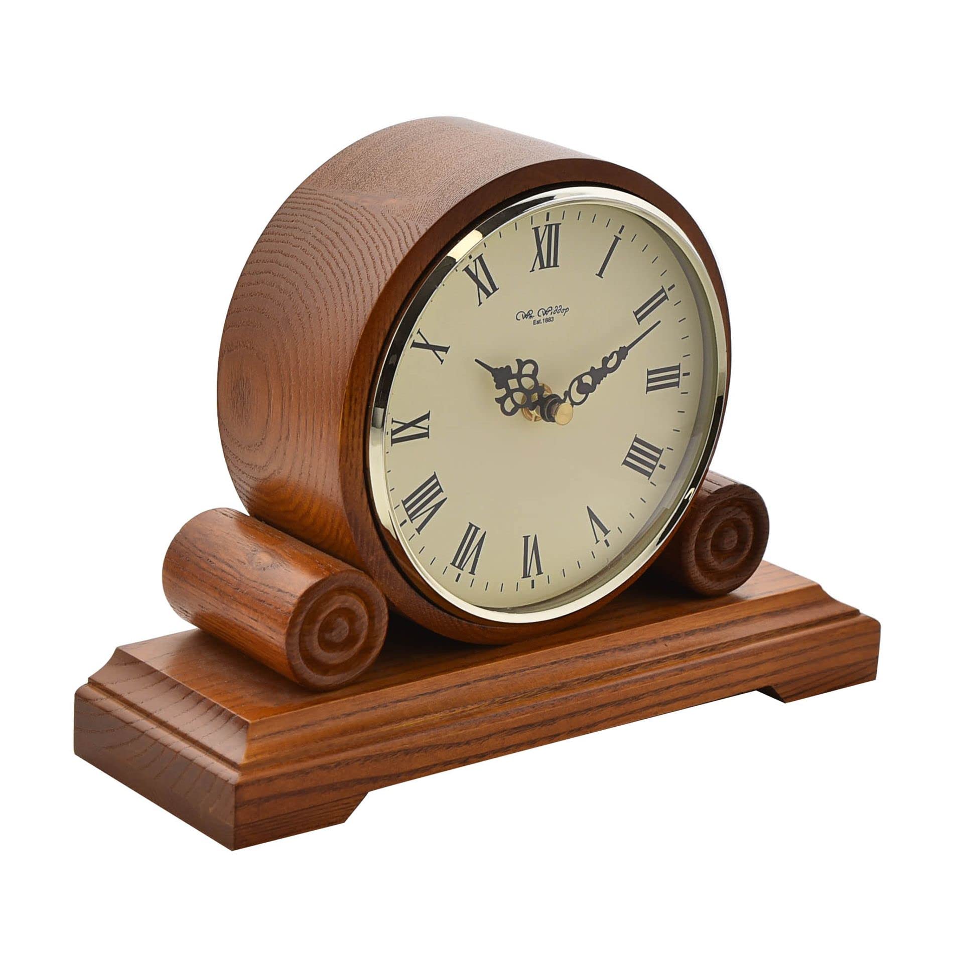 Traditional light Wooden Quartz Mantel Desk Clock Brown