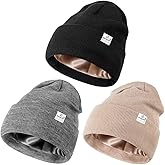 3 Pack Satin Lined Winter Beanie Hats for Women,Silk Lined Soft Hat Stocking Stuffers for Women