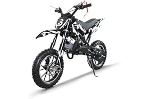 BLAZEGO 49cc Kids Dirt Bike, 2-Stroke Gas Powered Dirt Bike, Motorcycle with Off-Road Tires, Front/Rear Disc Brakes, Shock Absorption, Soft Seat Cushion, Mini Dirtbike for Kids 8-14, Black-White