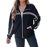 popvil Zip Up Sweatshirt for Women Long Sleeve Stand Neck Comfort Fall Outfits Hoodless Fashion Jacket 2025