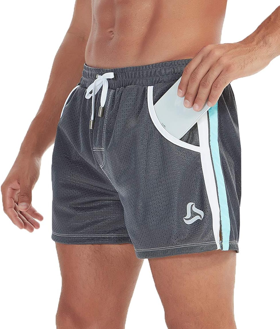 SILKWORLD Men's Mesh Athletic Running Shorts with Pockets: Clothing
