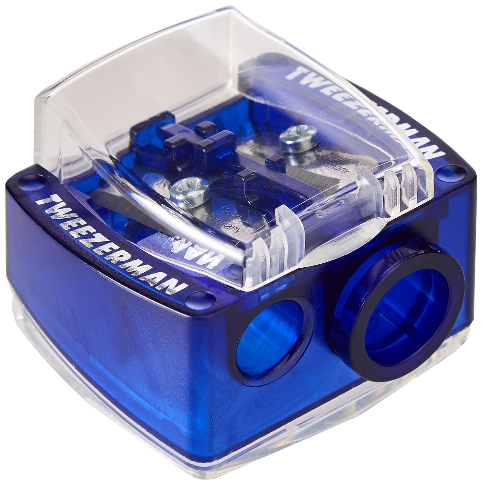 Tweezerman Deluxe Cosmetic Pencil Sharpener for Eye & Brow Pencils, Eyeliner, Lip Liner, Catches Shavings of Different Sizes, Cosmetic Makeup Tool (Pack of 1)
