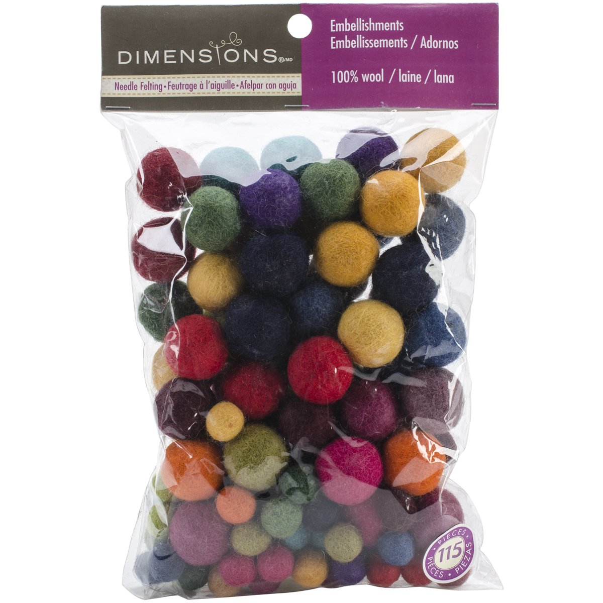 Dimensions Crafts Assorted Wool Balls for Needle Felting, 115 pcs