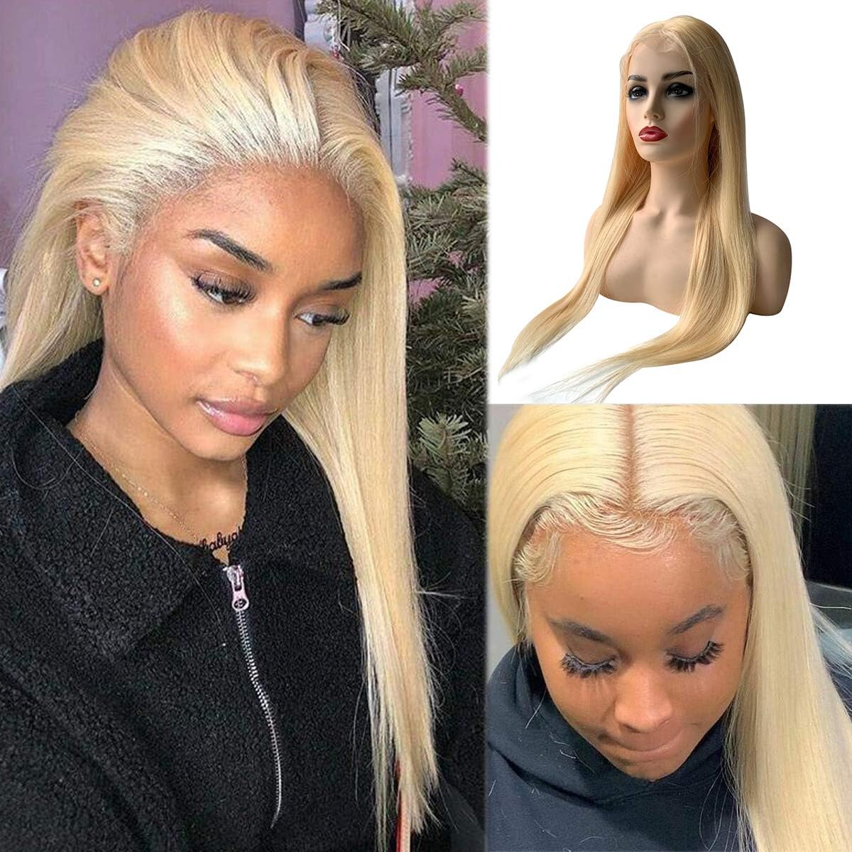 Human Hair Lace Wigs Straight 14 Inch 613 Lace Frontal Wig Glueless 13x4 Pre Plucked 150% Density Brazilian Real Hair Blonde Wigs for Black Women Free Part