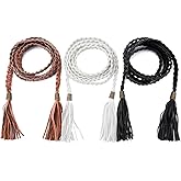 CHIC DIARY Women's Tassel Braided Rope Belt PU Leather Waist Belt Thin Woven Boho Waistband For Dress Jeans