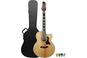 Sawtooth Solid Spruce Top Jumbo Cutaway 12 String Acoustic Electric Guitar with Flame Maple Back and Sides, Fishman Preamp, Hard Case and Pick Sampler
