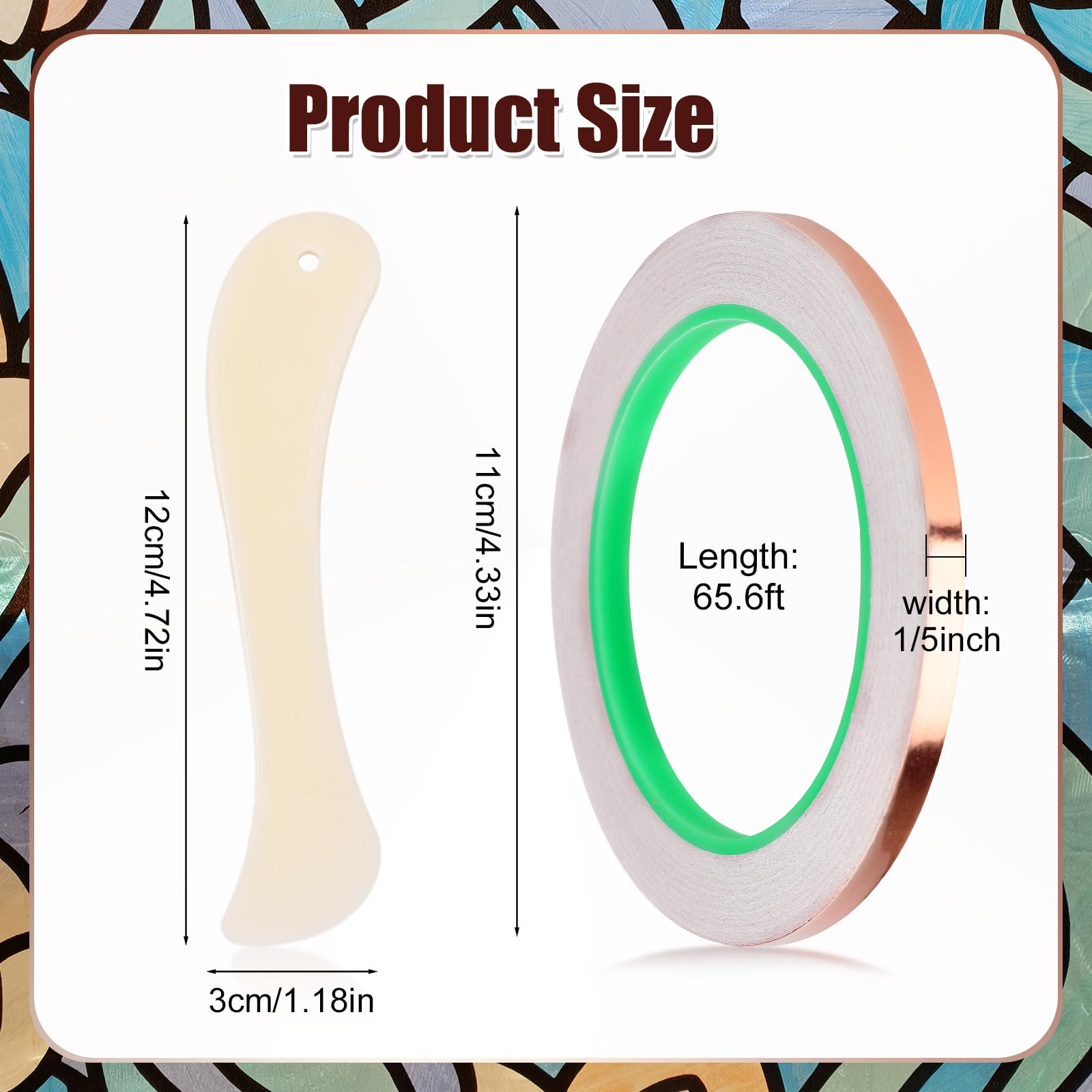 NQEUEPN 2 x Copper Foil Tape Set for Stained Glass, 5 mm x 20 m Double-Sided Conductive Tape with Plastic Scraper, Accessories for EMI Shielding, Electric Repair, Guitar Damping