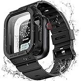 amBand Waterproof Case with Band & Screen Protector for Apple Watch Series 9/8/7 45mm, Tempered Glass Face Cover, Rugged Shockproof Bumper, Lightweight & Comfortable Strap for Men