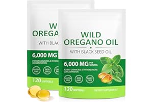 Cacukn Oil of Oregano Capsules with Black Seed Oil, 6000mg Oregano Oil & 200mg Black Seed Oil per Serving, Immune Support, Non-GMO, Gluten Free, 240 Softgels