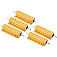 PATIKIL 100W 150 Ohm Aluminum Shell Resistor, 5 Pack Aluminum Housing Resistor Housed Case Wirewound Resistors Screw Tap Power Resistor, Golden