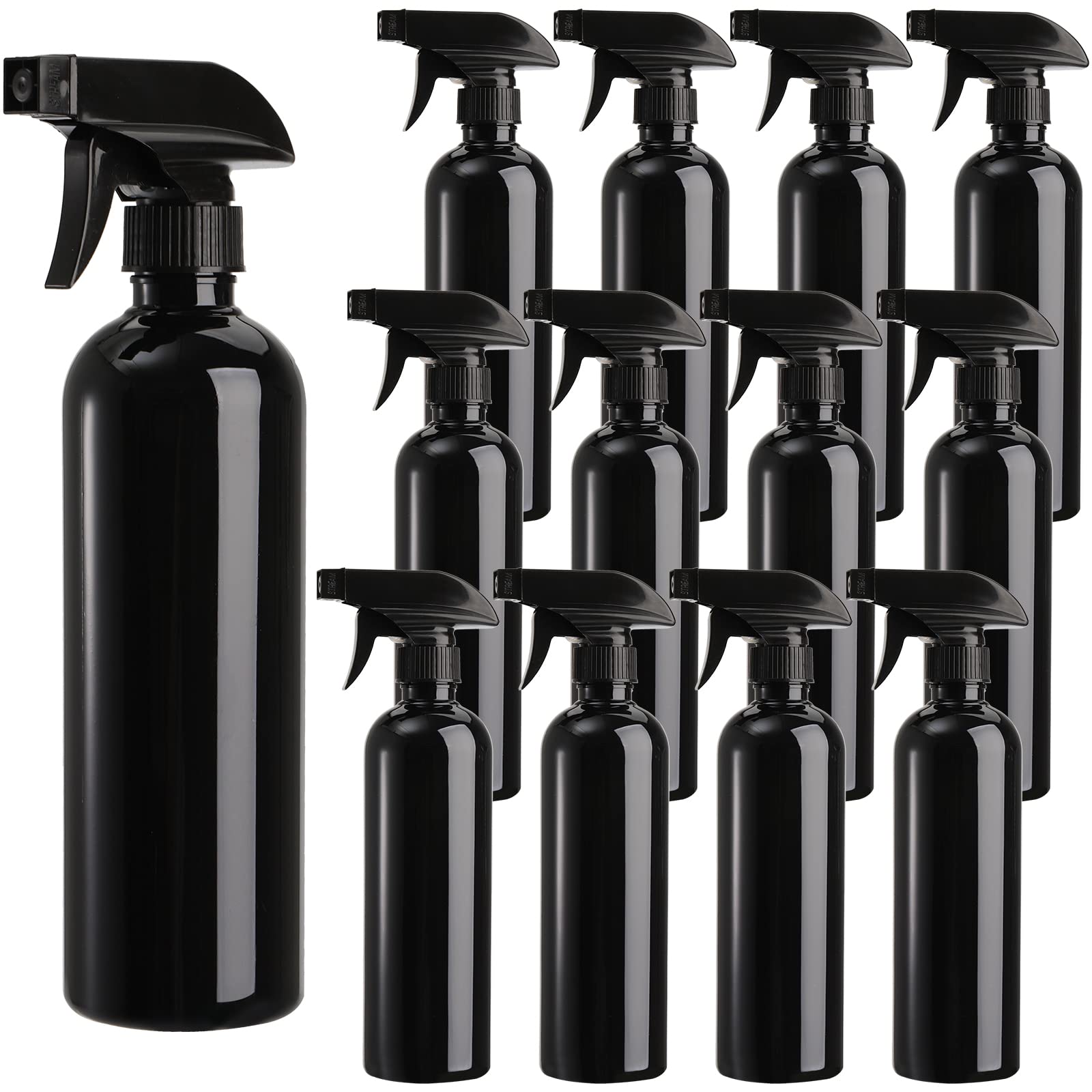 Photo 1 of TOPZEA 12 Pack Empty Spray Bottles, 16oz Plastic Durable Black Spraying Bottles with Mist and Stream Option, Leak-proof Sprayers for Cleaning Solutions, Alcohol, Essential Oils, Hair Misting