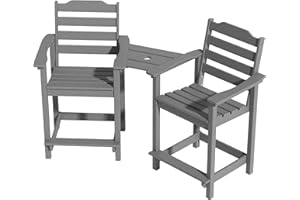 OTSUN Tall Adirondack Chairs Set of 2 with Connecting Tray, 24 inches HDPE Bar Height Outdoor Chairs, All Weather Resistant for Balcony, Porch, Kitchen (2 PC, Grey)