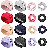 Cuffbow 16 Pcs Silk Satin Bonnets for Women Men, Adjustable Hair Wrap Slouchy Beanie Hat for Curly Hair