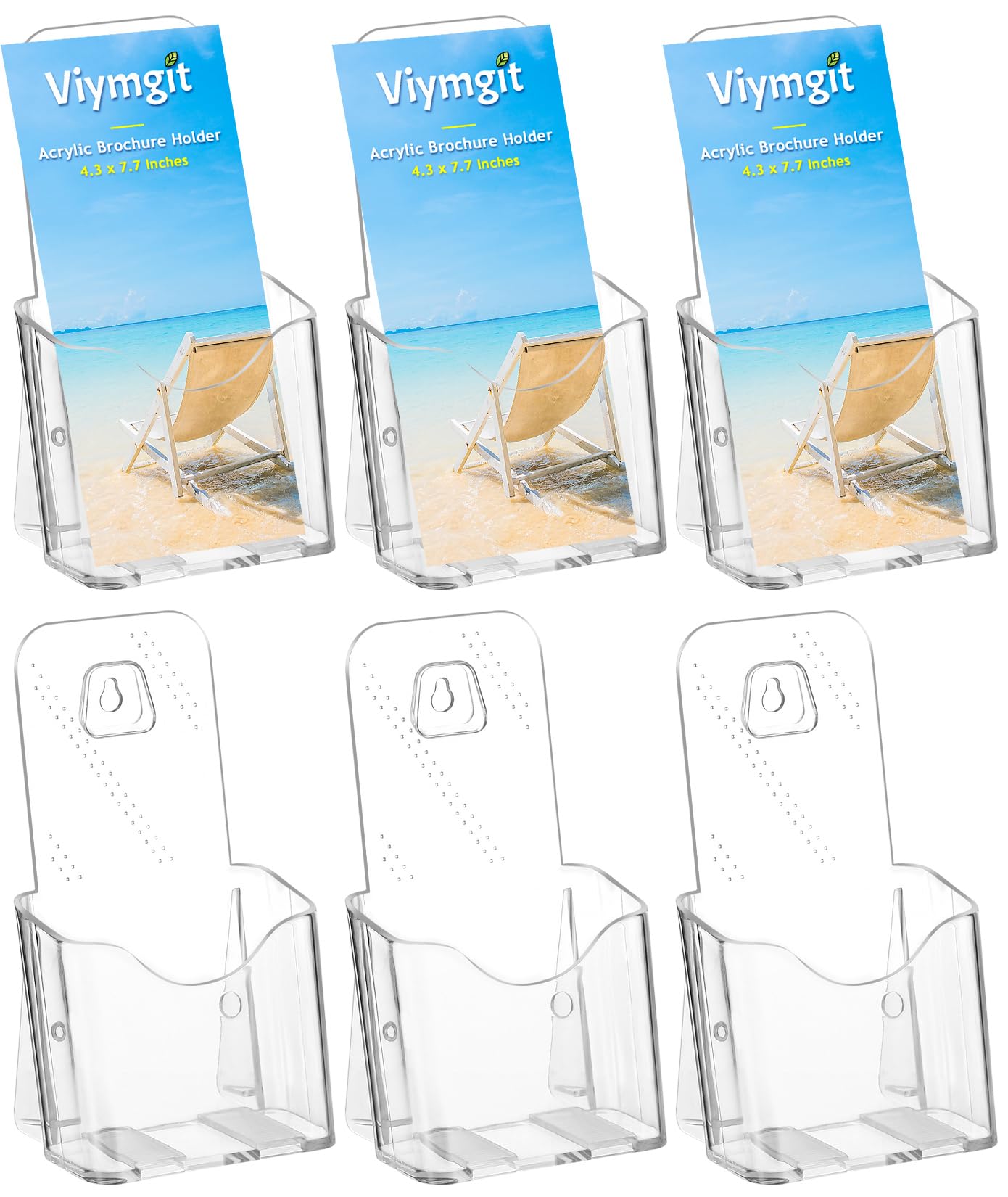 Photo 1 of Viymgit Brochure Holder Stand, 6 Pack 4 inches Acrylic Pamphlet Display Stand Wall Mount/Countertop, Clear Plastic Trifold Rack Card Holder for Organizer Flyer, Leaflets, Document, Literature