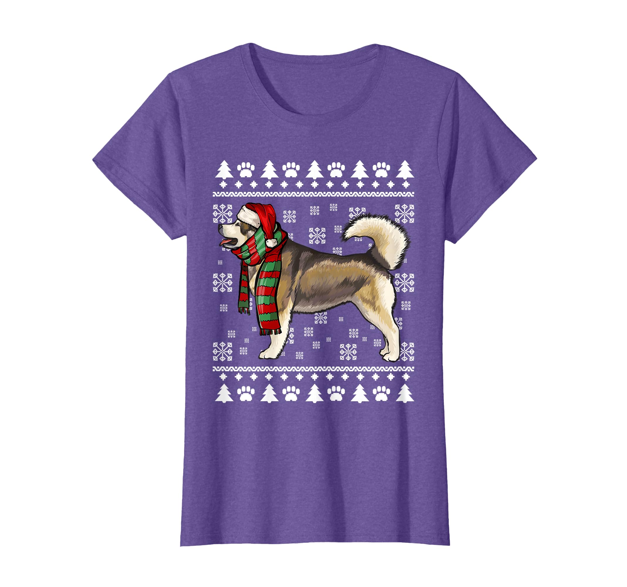 Alaskan Malamute Dog Santa Hat Xmas Ugly Christmas T-Shirt