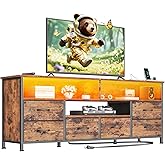 Furologee 55" LED TV Stand for Bedroom with Power Outlets, Entertainment Center with 6 Fabric Drawers for 50/55/60 inch TVs, Dresser TV Stand Long Console Media Table for Living Room, Rustic Brown