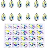 SWTHONY 40pcs 13 x 22mm AB Teardrop Sew On Rhinestones for Crafting, Large Crystal Glass Gems Silver Plated Flatback Jewels with 2 Holes for Crafts Clothes Fabric