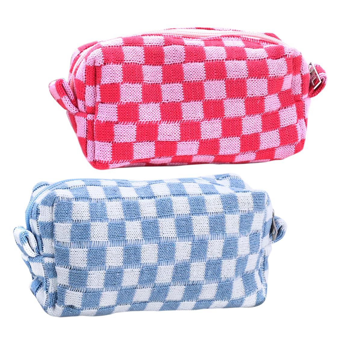 HUTIP Preppy Makeup Bag Small Checkered Cosmetic Bag Makeup Pouch Toiletry Pouch Set for Purse Aesthetic Pink Blue Checkered Large Capacity Travel College Supplies Cosmetic Organizer Make Up Bag