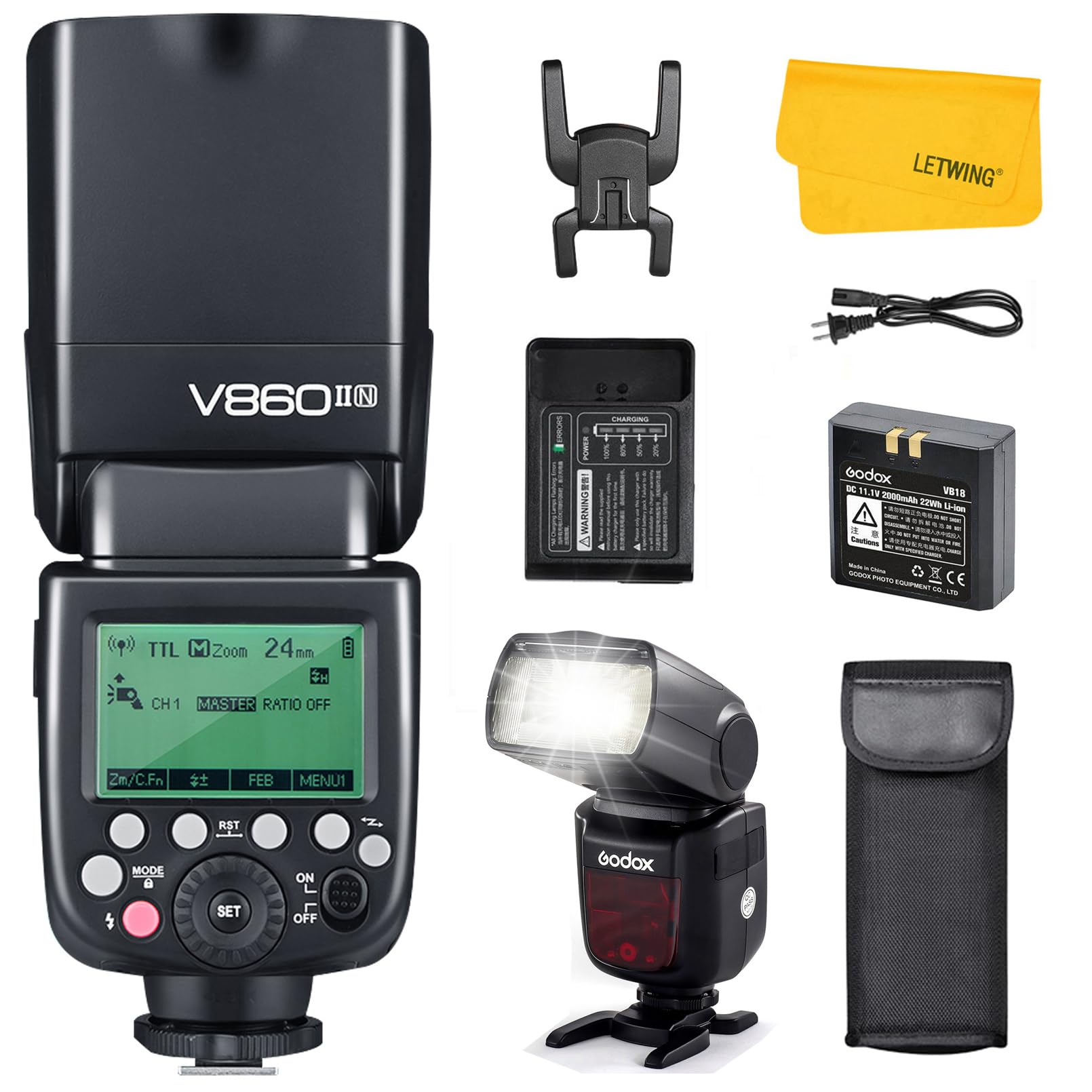 Godox V860II-N TTL Flash for Nikon, 2.4G Wireless Speedlite HSS 1/8000s, Rechargable Li-ion Battery Camera Flashes Strobe Compatible for Nikon D800 D700 D7100 D7000 D5200 Z5 Z6 etc