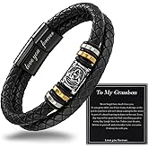 Alissl Mens Leather Bracelet,Black Stainless Steel Double-Row Braided Black Stainless Steel Love You Forever Engraved,Men Valentines Day Ideal Gift for Son & Grandson