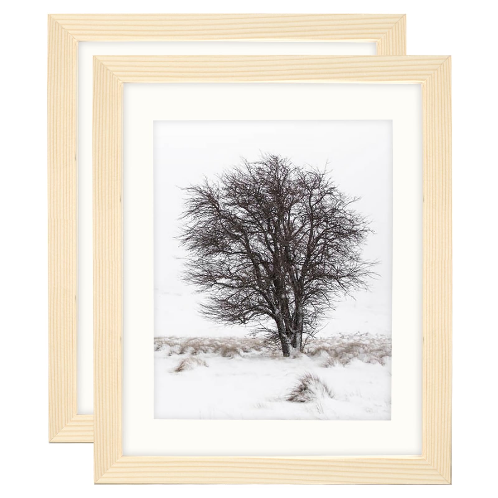 Wood Grain 8x10 Photo Frames with Mount for 6x8 Photos, 100% Classic Solid Wood Picture Frames for Wall Mounting and Tabletop Display, 2 Pack