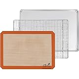 3 Piece Baking Gift Set - Aluminum Sheet Pan, Silicone Baking Mat & Stainless Steel Cooling Rack