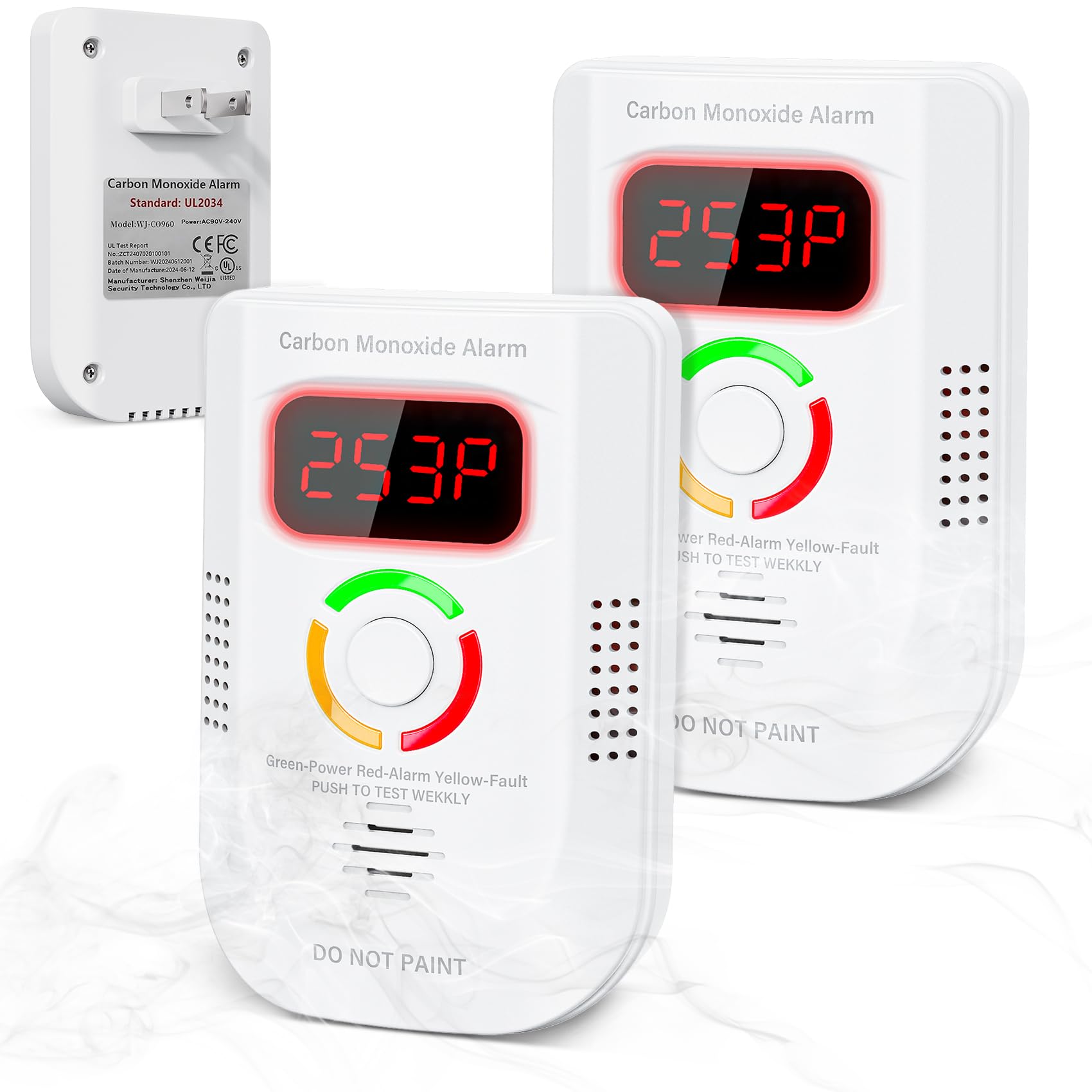 Photo 1 of 2 Pack Carbon Monoxide Detector, Plug-in Wall Carbon Monoxide Gas Detector, Portable Carbon Monoxide Detector with Digital Display LED, CO Alarm Monitor with Audible and Visual Alarm Test Mute Button