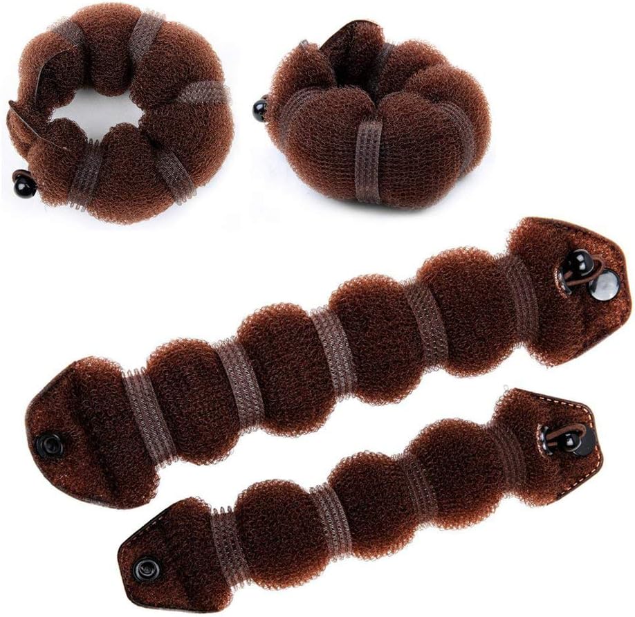 Hisight Beauty Hot Hair Donut Bun Set of 2 Magic Hair Styling Styler Twist Ring Former Shaper Doughnut Donut Chignon Bun Maker Clip Hair Curler Accessory (1 Large & 1 Small ) (Brown)