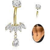 REVOLIA 14G G23 Solid Titanium Dangle Belly Button Ring for Women Teardrop Dangling Navel Ring Internally Threaded CZ Belly Navel Piercing Jewelry 10MM