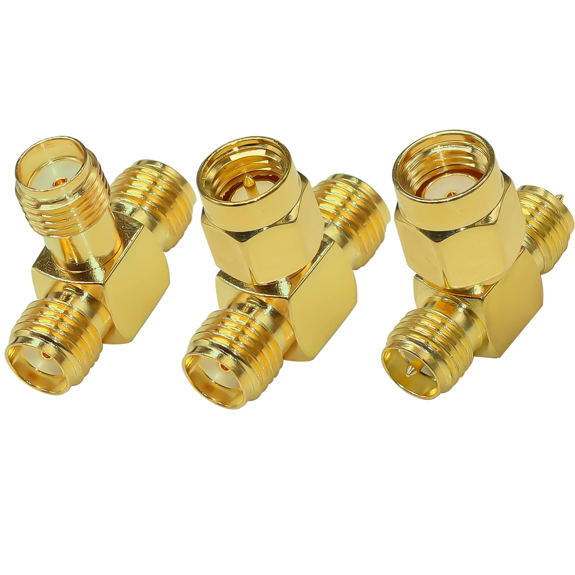 TUOLNK SMA Splitter Connector - Male to Dual Female RF Triple Tee Adapter - Reverse Polarity - 3 Way Pack of 3