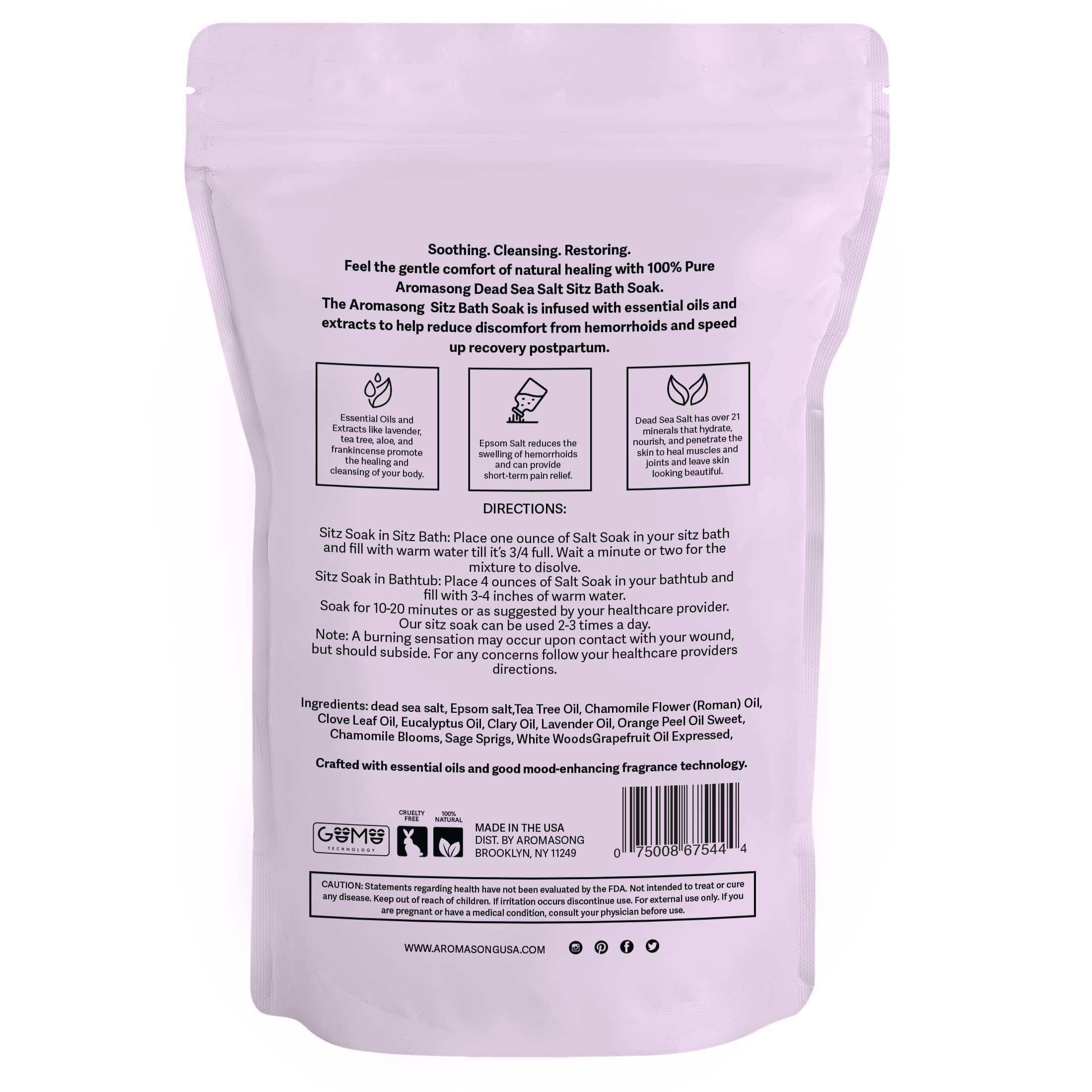 Aromasong Sitz Bath Postpartum Soak - Made in The USA with Dead Sea Salt & Epsom Salts - Soothing and Calming Ingredients Including Lavender, Chamomile Flower, and Eucalyptus Oil
