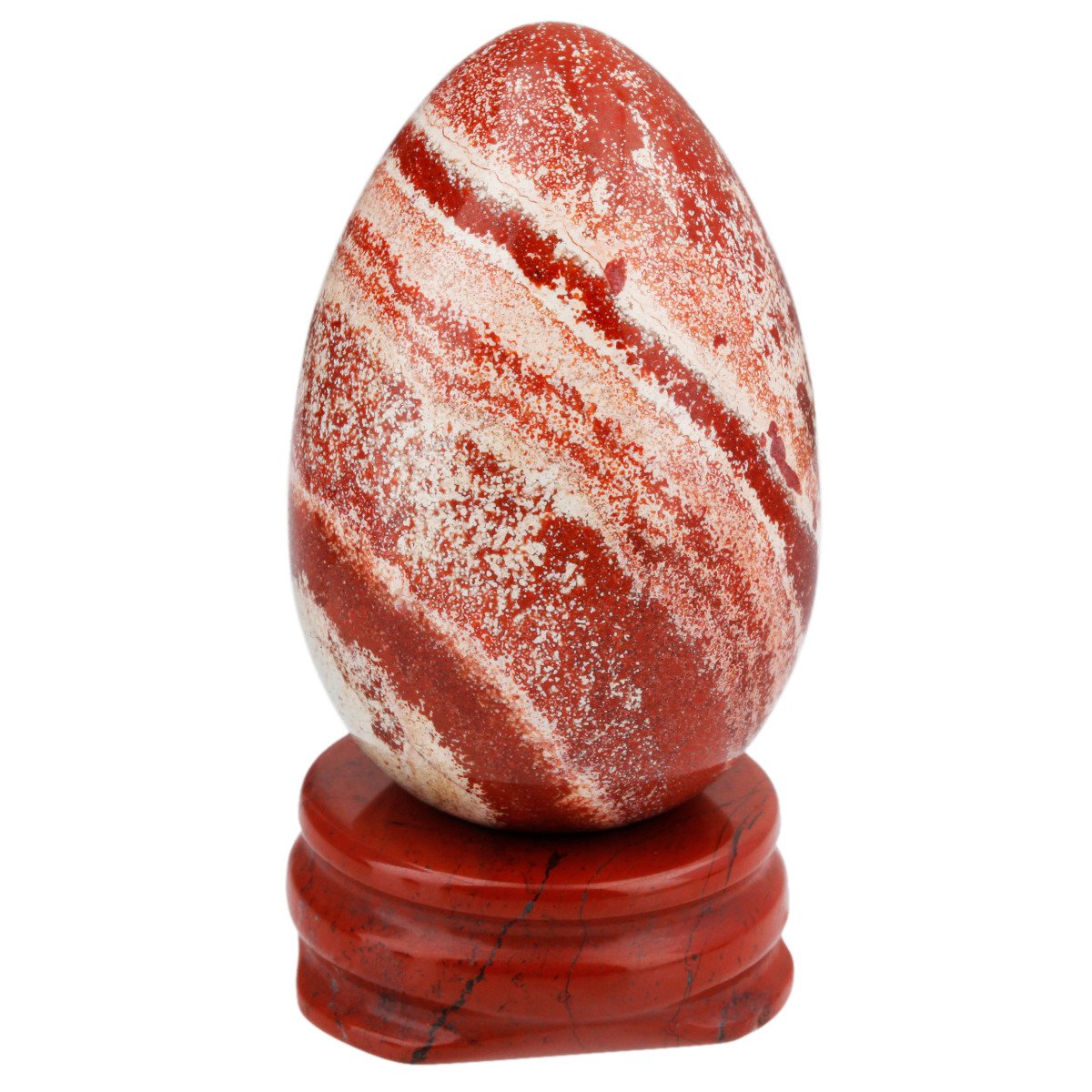 Nupuyai Crystal Egg with Stand for Home Decoration,Carved Polished Stone for Reiki Chakra Healing Red Jasper