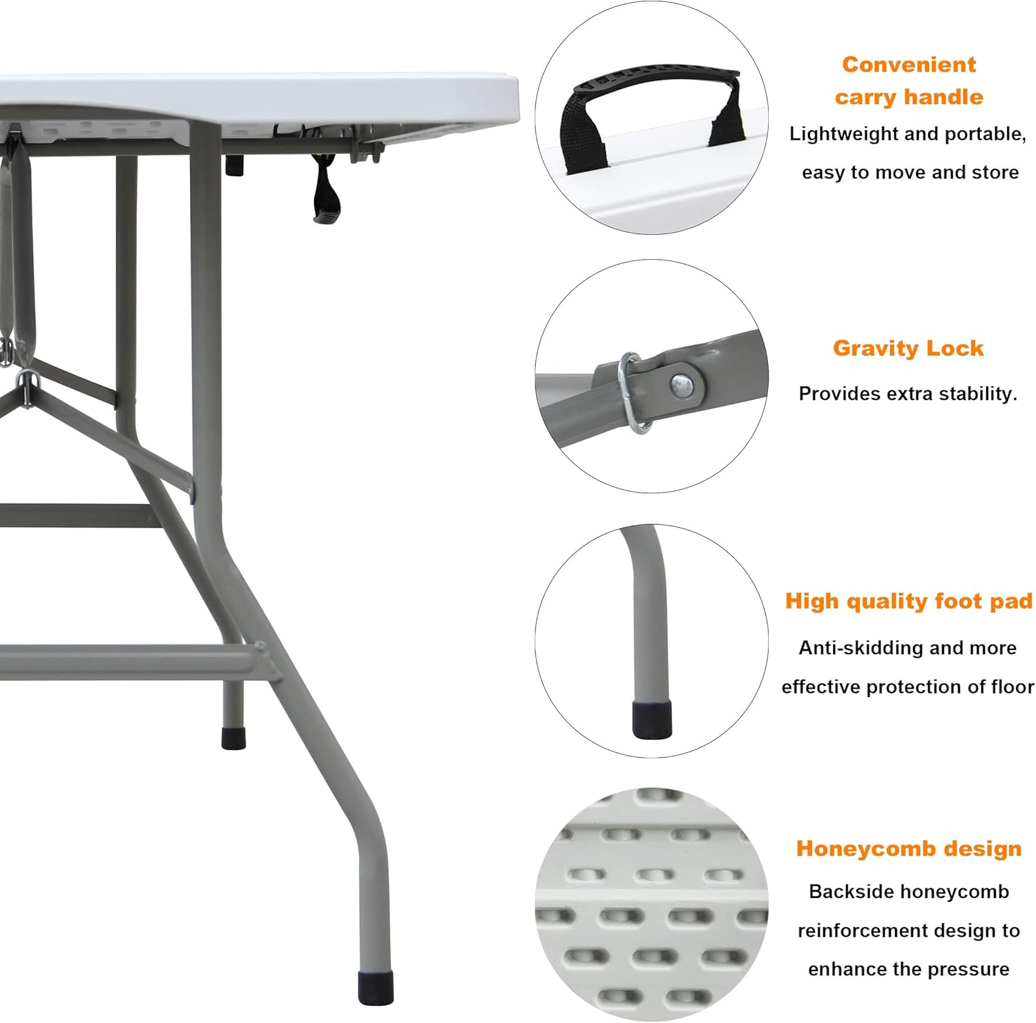 FORUP 6ft Table, Folding Utility Table, Fold-in-Half Portable Plastic Picnic Party Dining Camp Table (White): Kitchen & Dining