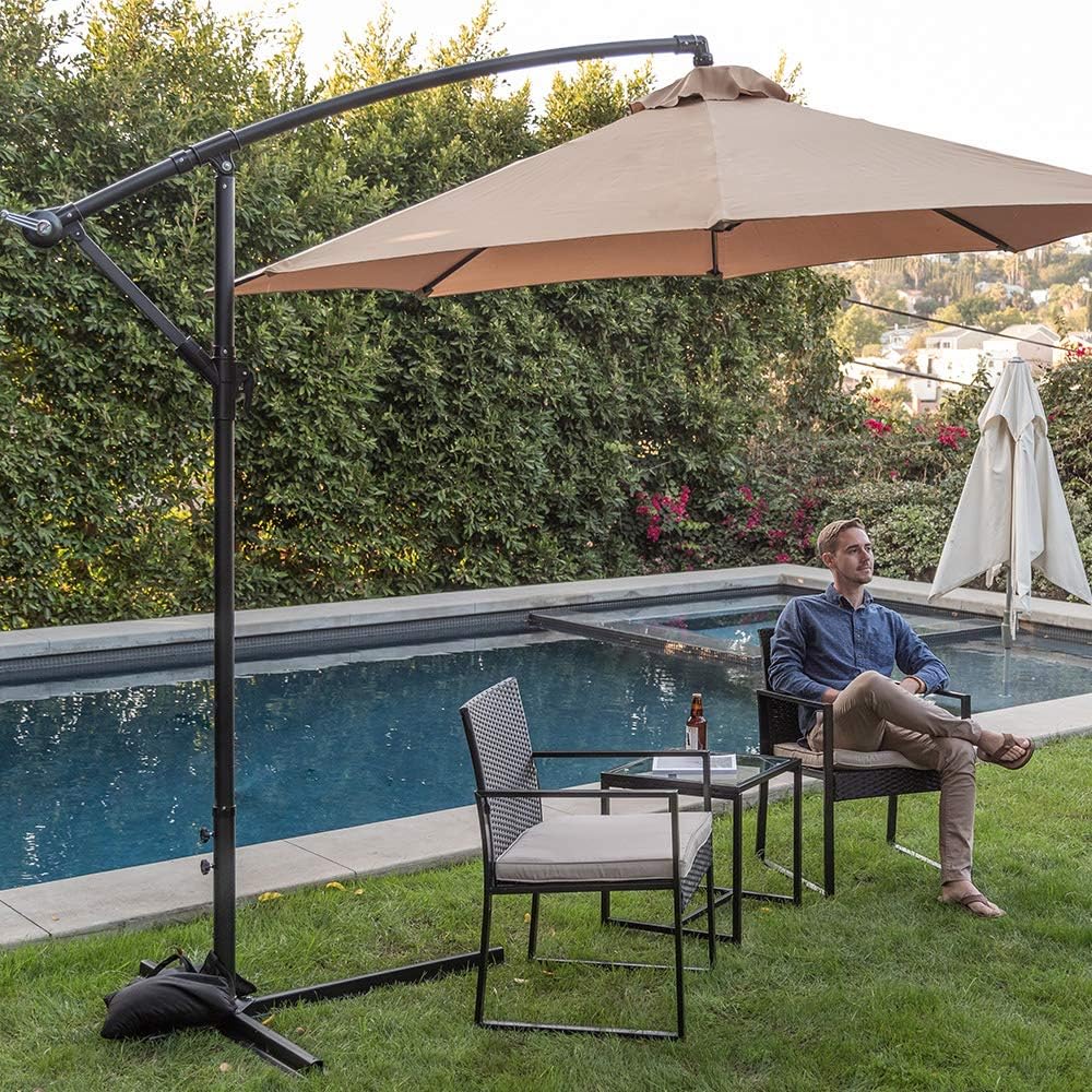 Mr Direct Patio Umbrella Offset 10 Hanging Umbrella Outdoor Market Umbrella D10 Tan Amazon Co Uk Garden Outdoors
