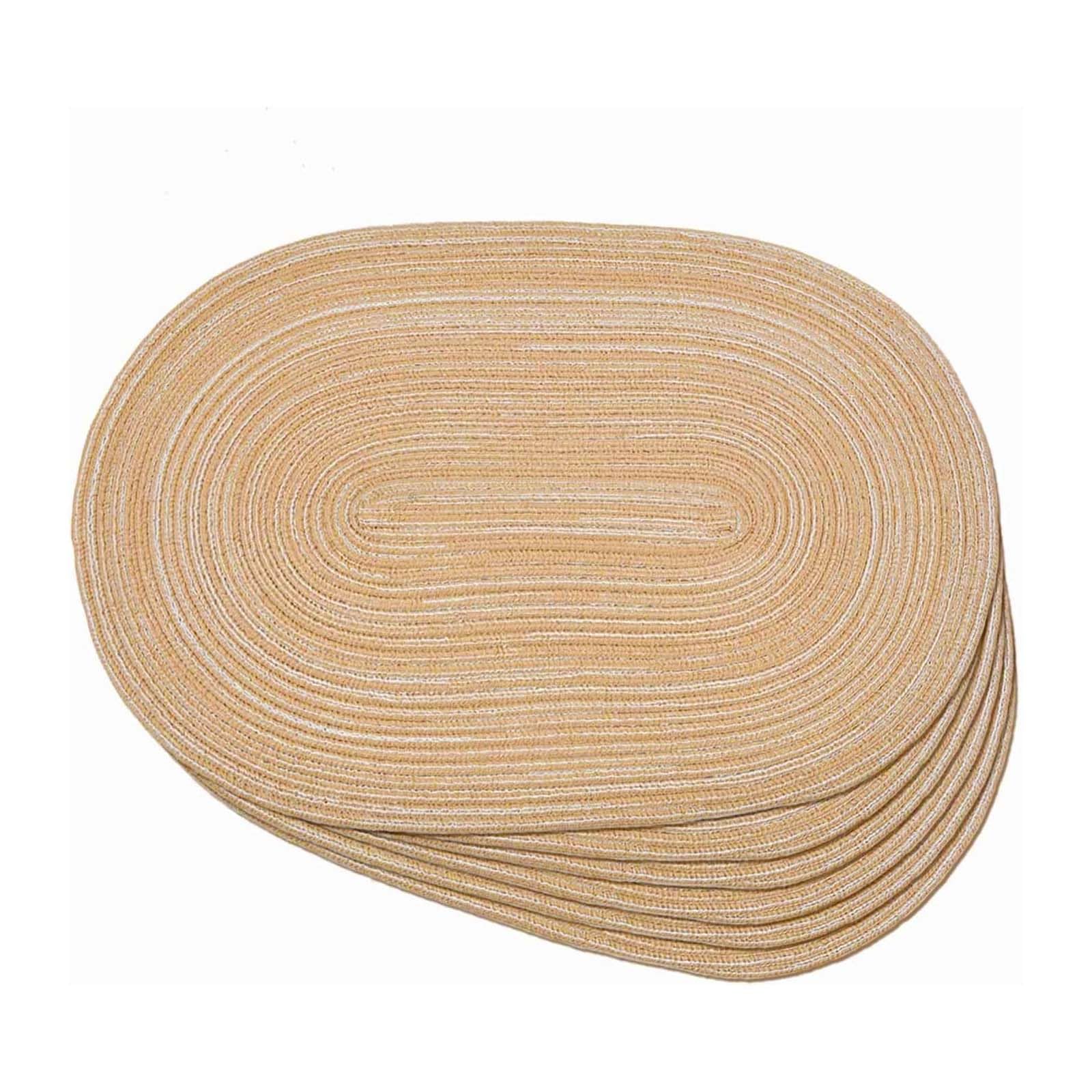 Photo 1 of Noctiflorous Oval Braided Placemats Set of 6 Woven 12x18 Inch Non Slip Washable Heat Resistant Place Mats Round Tablemats for Dining Kitchen Party Daily Table Decor Dinner Mats (Beige Brown, 6)