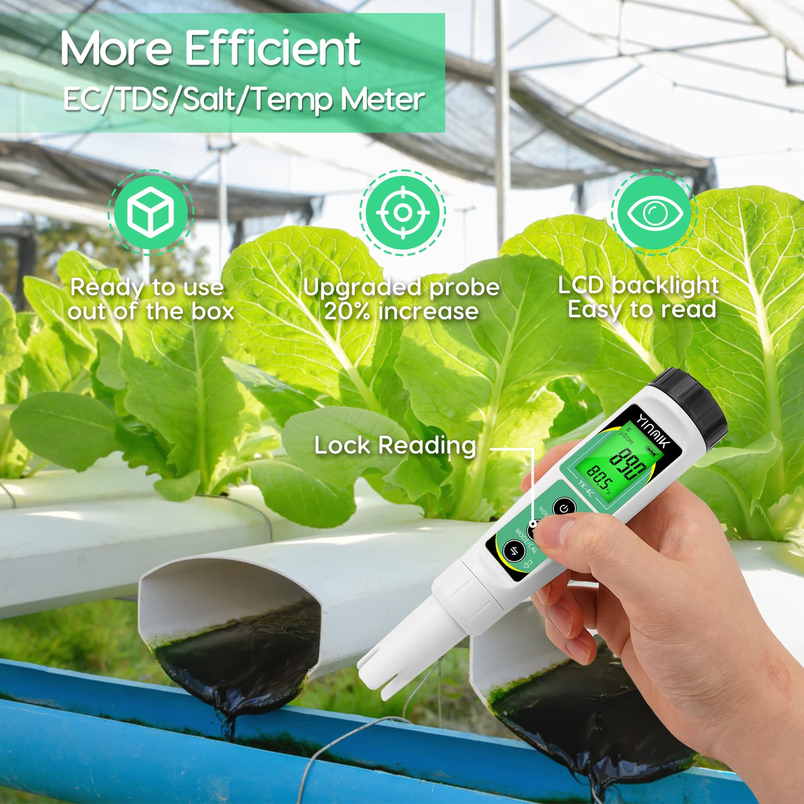 YINMIK EC Salt TDS Meter 4 In 1 Salinity Conductivity TDS Temperature ...