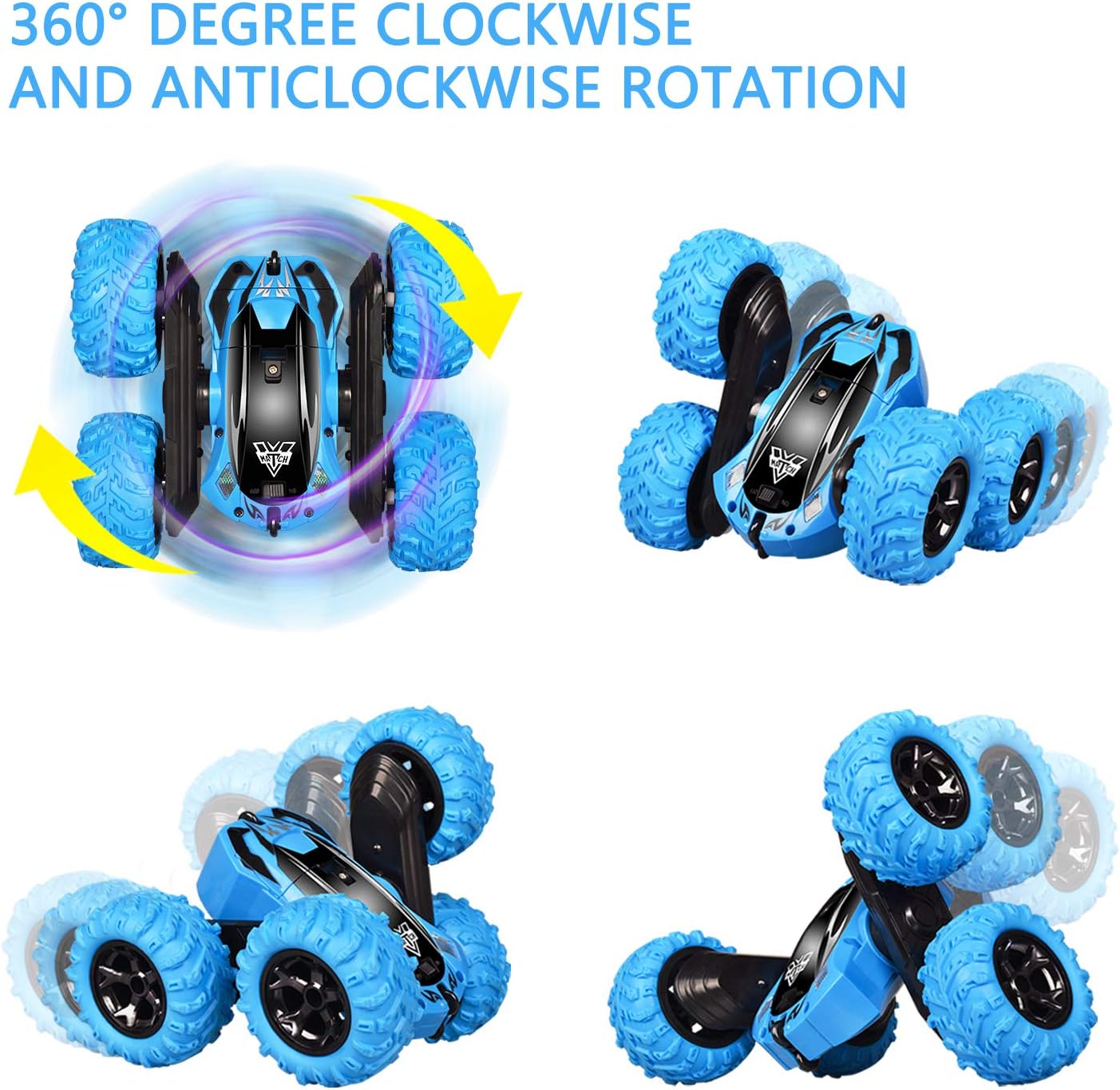 KKONES Remote Control car,2.4GHz Electric Race Stunt Car,Double Sided 360° Rolling Rotating Rotation, LED Headlights RC 4WD High Speed Off Road for 3 4 5 6 7 8-12 Year Old Boy Toys: Toys & Games