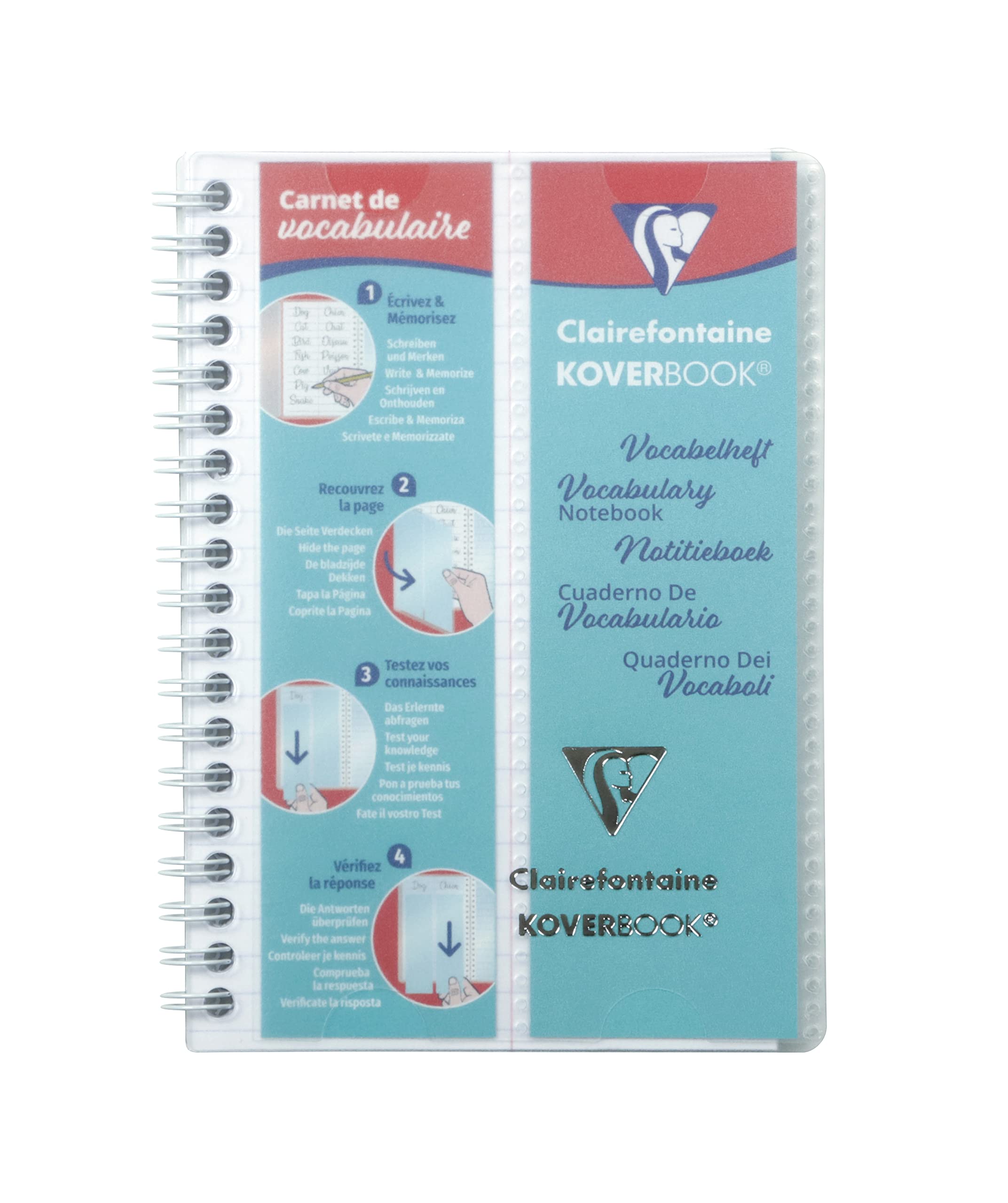 Clairefontaine 141820C A Colourless Koverbook Vocabulary Notebook - 11x17cm - 100 Lined Pages with Margin + 2 Flaps and 4 Removable Tabs - 90 g White Paper