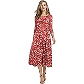 HOTOUCH Women's 3/4 Sleeve A-line and Flare Midi Long Dress