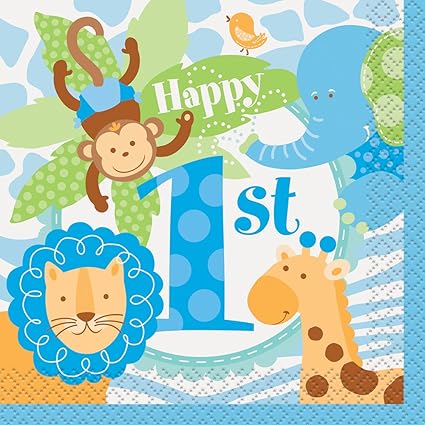 Amazon Com Blue Safari First Birthday Beverage Napkins 24ct