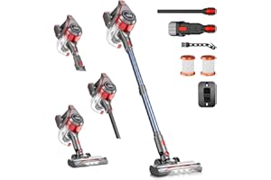 BSNAW Cordless Stick Vacuum Cleaner - Rechargeable, 35Kpa Powerful Vacuums with Detachable Battery Display, Max 45Mins Runtime, 8 in 1 Handheld Vacuum for Hardfloor & Carpets Pet Hair