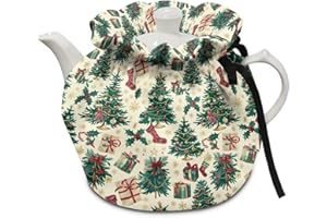 Freewander Tea Cozy Cotton Christmas Style Kettle Teapot Cover Keep Warm Tea Pot Dust Cover Insulated Kettle Cover for Family Kitchen Party, Christmas Tree Print