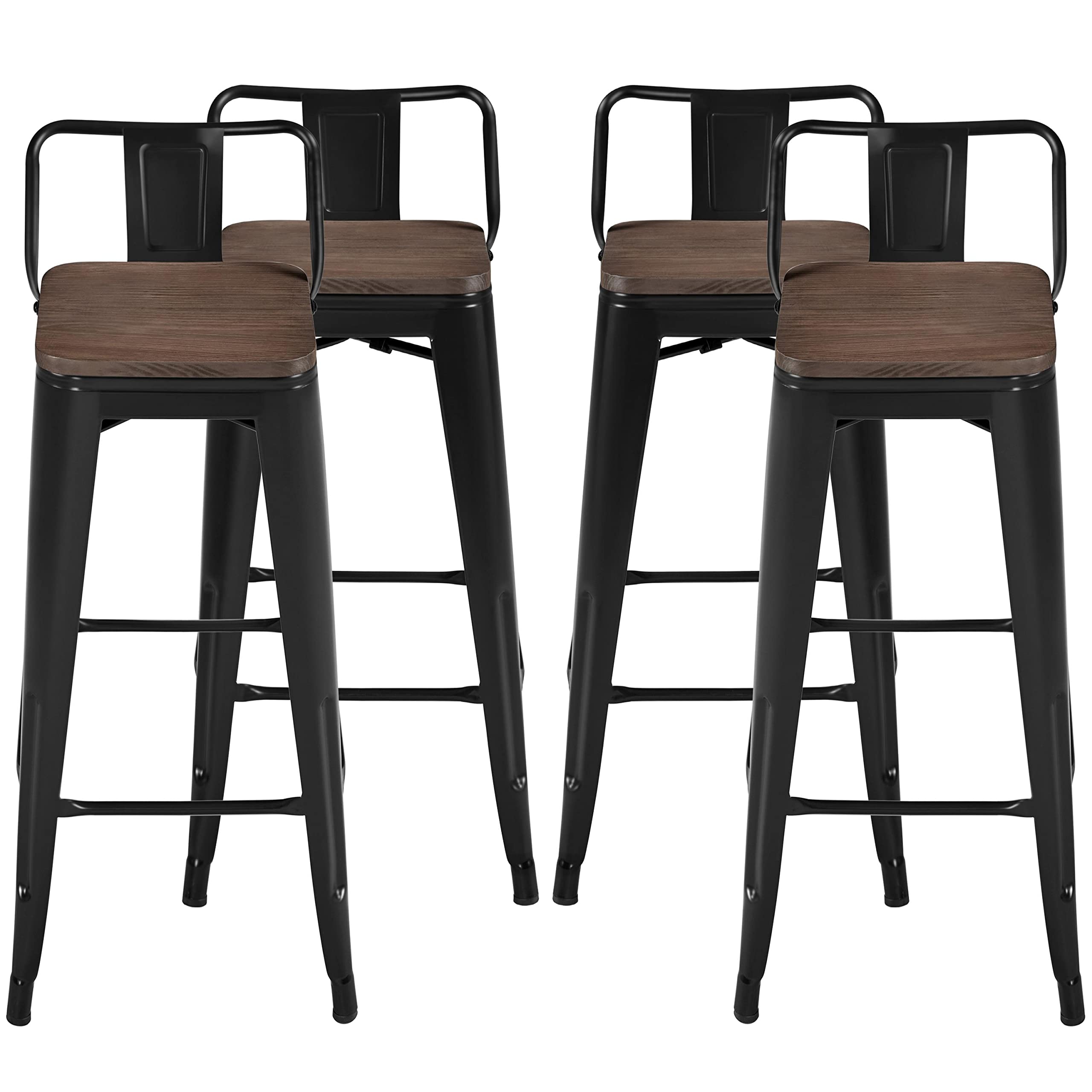 Photo 1 of ***ONLY 3****Yaheetech 30 inch Metal Stools Low Back Patio Bar Chairs Set of 4 Counter Height Stools Stackable Industrial Barstools with Wood Top Matte Black