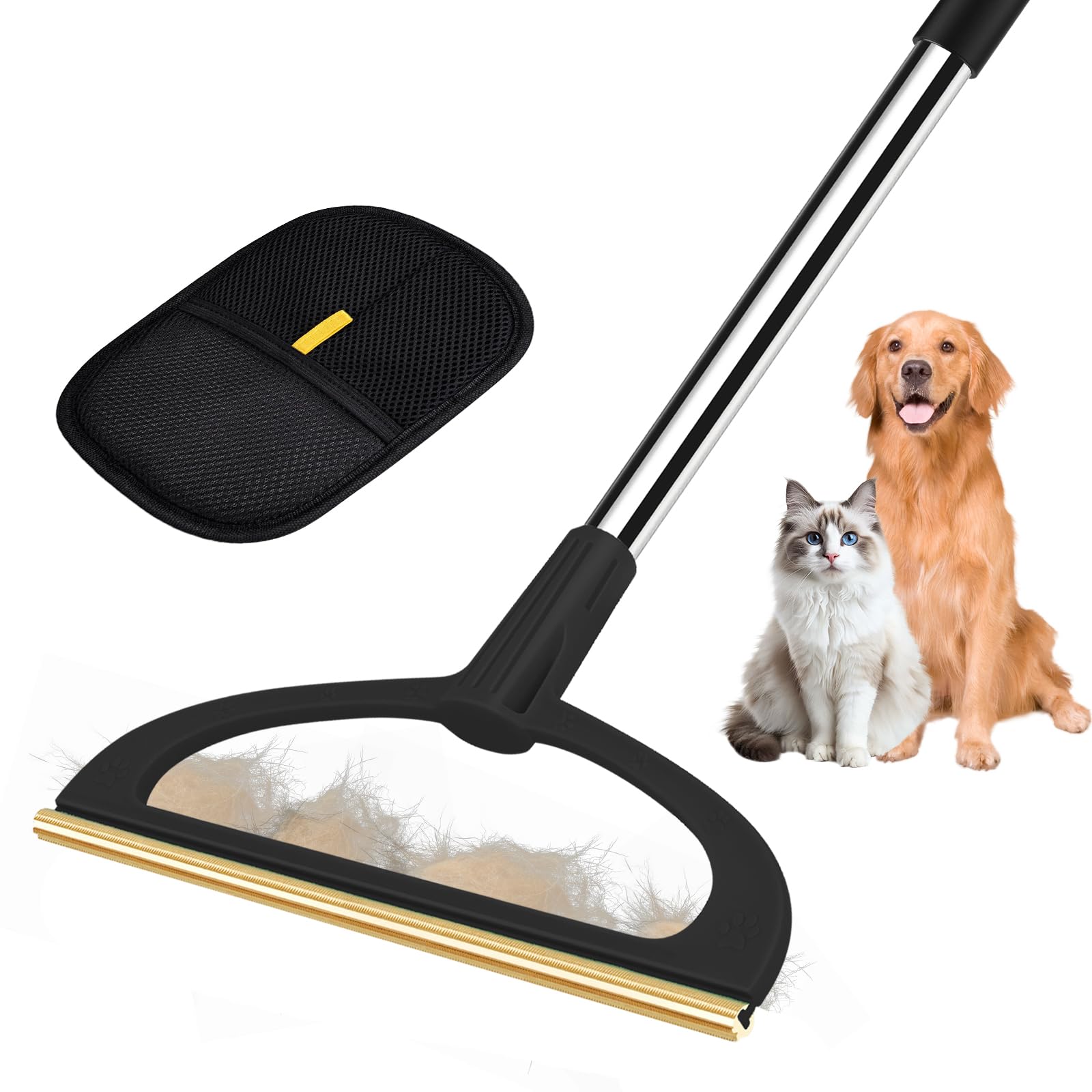 Photo 1 of 2 in 1 Carpet Rake for Pet Hair Removal,Reusable Pet Hair Removal Broom - 56” Adjustable Long Handle Cat Dog Hair Remover Carpet Scraper for Rugs, Mats, Couch, Bed