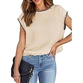 EVALESS Womens Cap Sleeve Sweater Vest Crewneck Short Sleeve Sweaters 2025 Spring Summer Trendy Casual Knit Tops