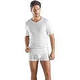HANRO Men's Sea Island Cotton Short Sleeve V-Neck Shirt 73173